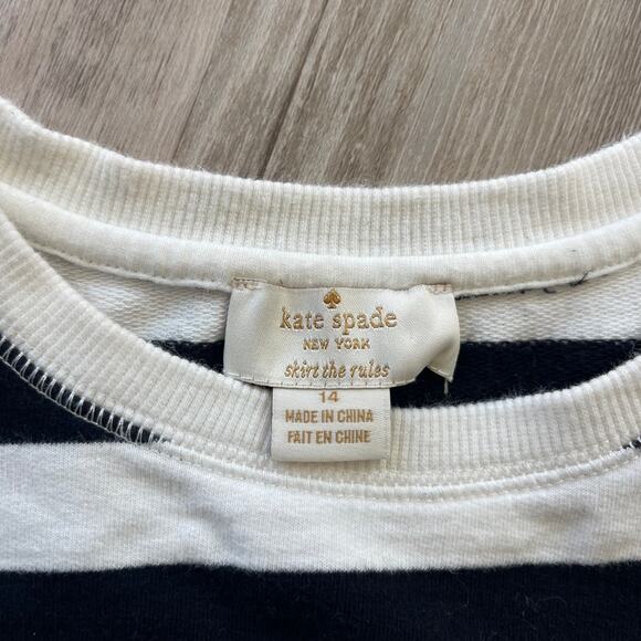 Kate Spade Black White Striped French Terry Long Sleeve Top Gold Kids Size 14 - Picture 3 of 9
